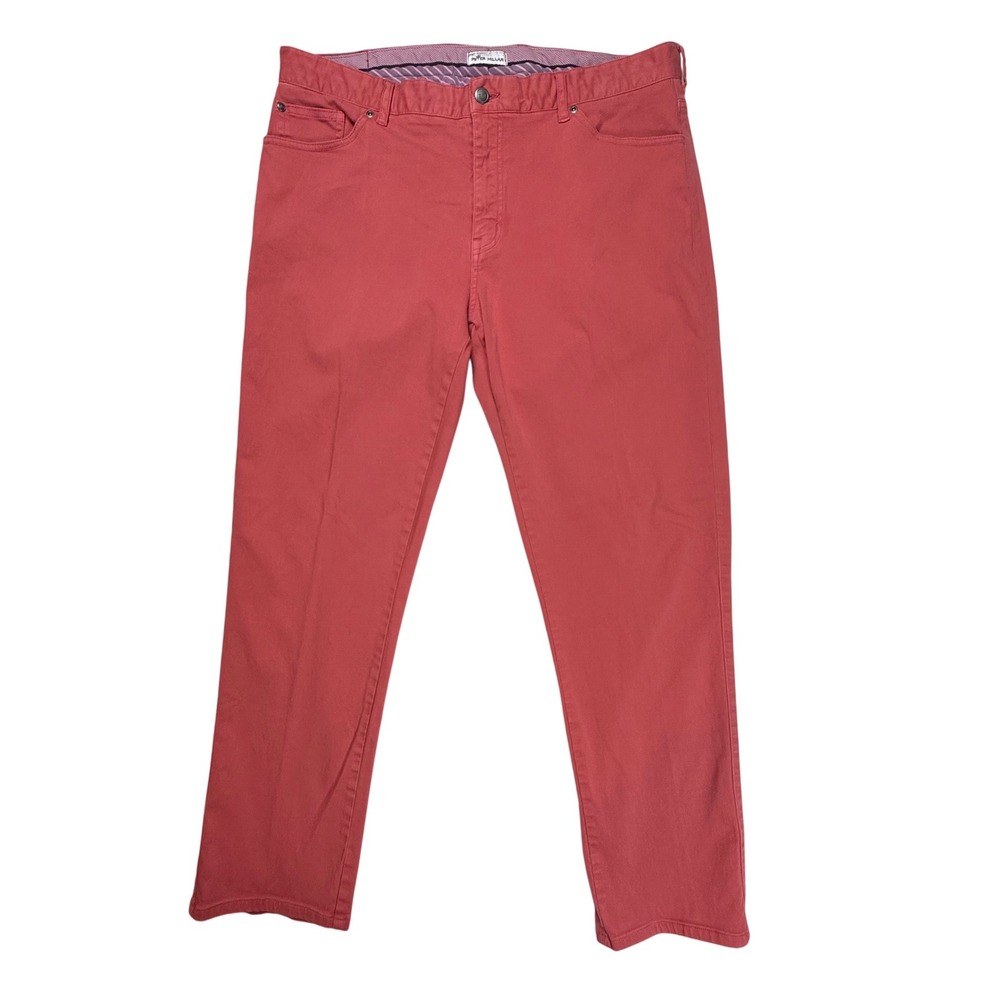 Peter Millar Mens 5-Pocket Pants Salmon Red Cotton Blend Stretch Trousers 37x31